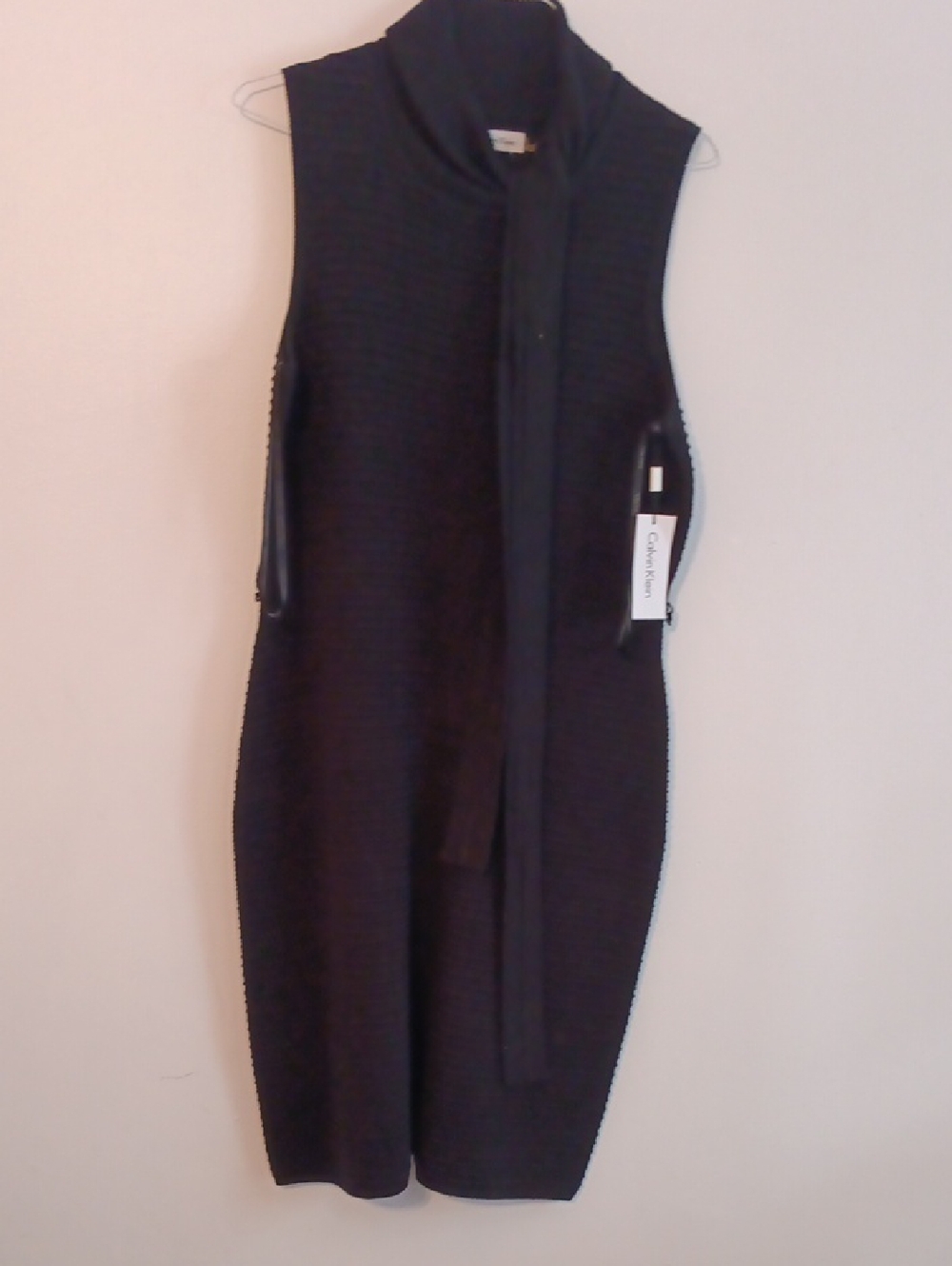 Calvin Klein Black Ribbed Knit Top with Logo Tag